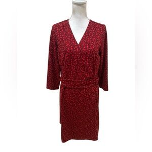 Lands' End Red faux wrap stretchy long  Sleeve Dress above the knee large 14-16